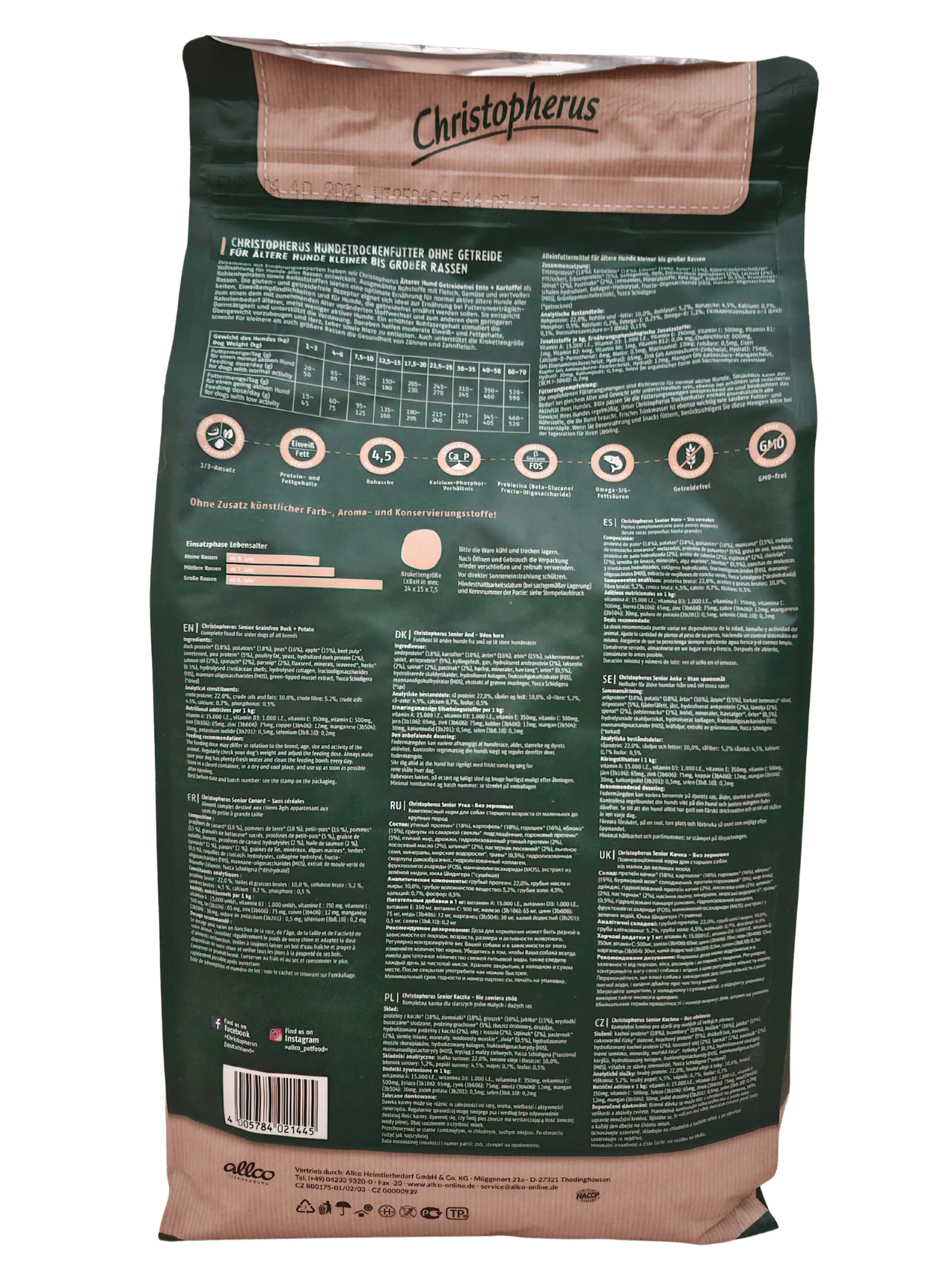 Christopherus – Trockenfutter – Älterer Hund – Ente & Kartoffel Getreidefrei