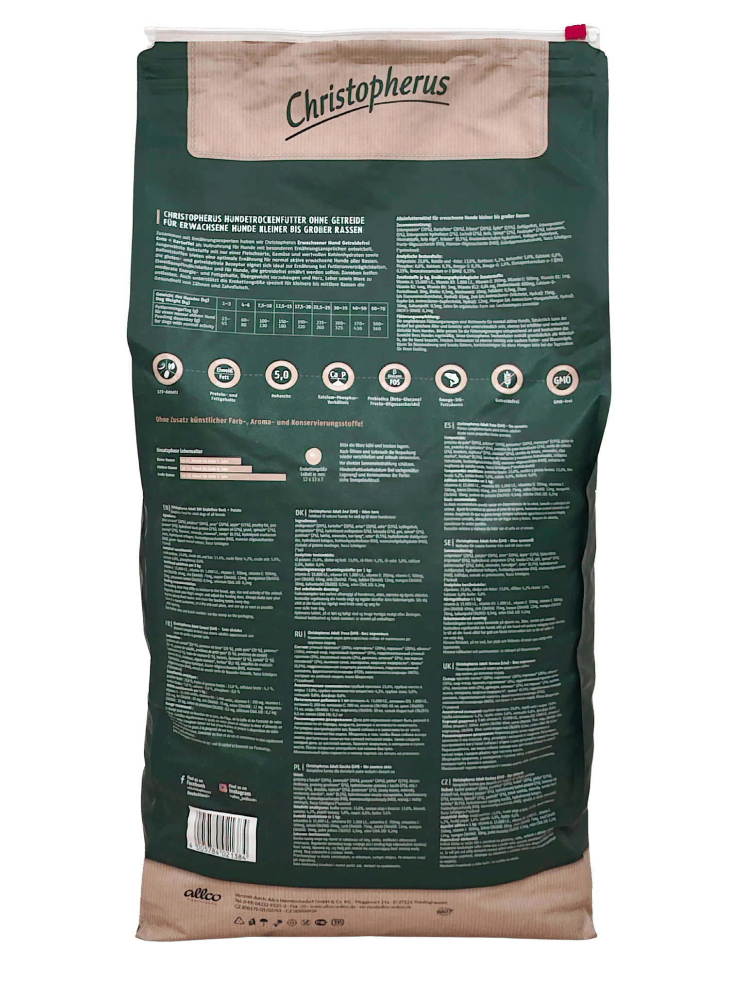 Christopherus – Trockenfutter – Erwachsener Hund – Ente & Kartoffel Getreidefrei